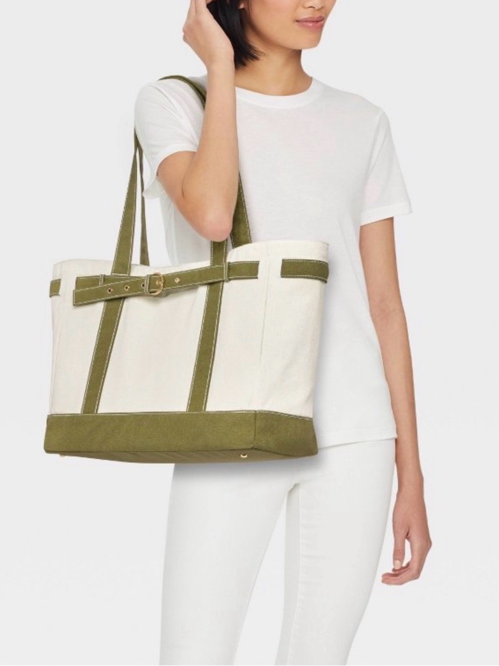 Universal Thread Canvas Tote with Olive Green Trim